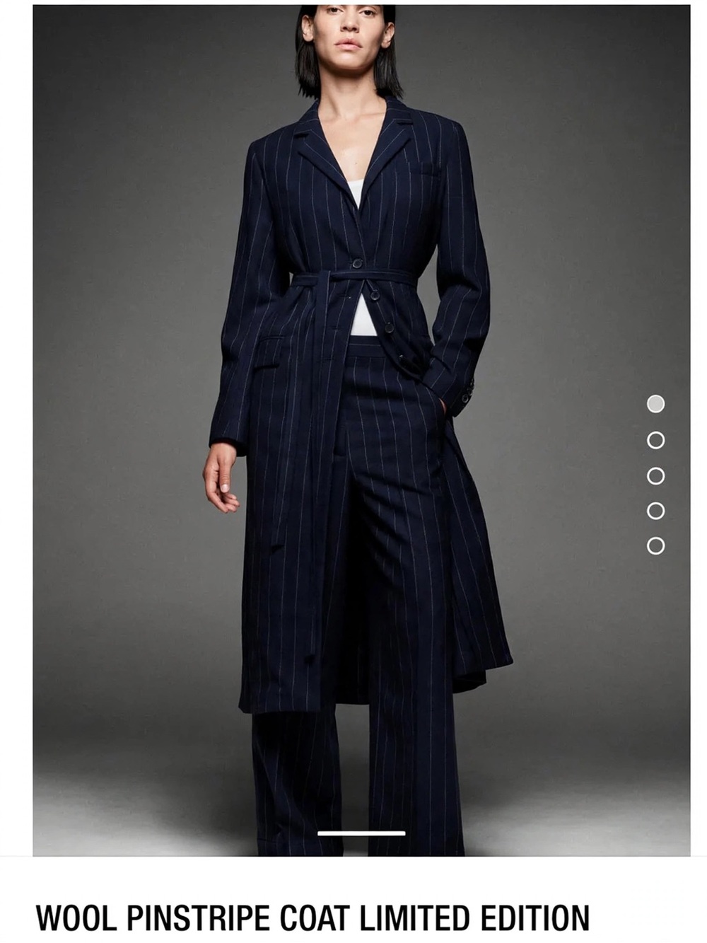 Zara 100% wool coat Navy Pinstripe Wide-Leg Trousers